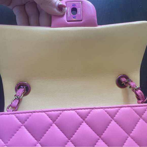 Chanel 21C Like New Pink Yellow Quilted Mini Flap Bag w Rainbow Hardware - Picture 12 of 16